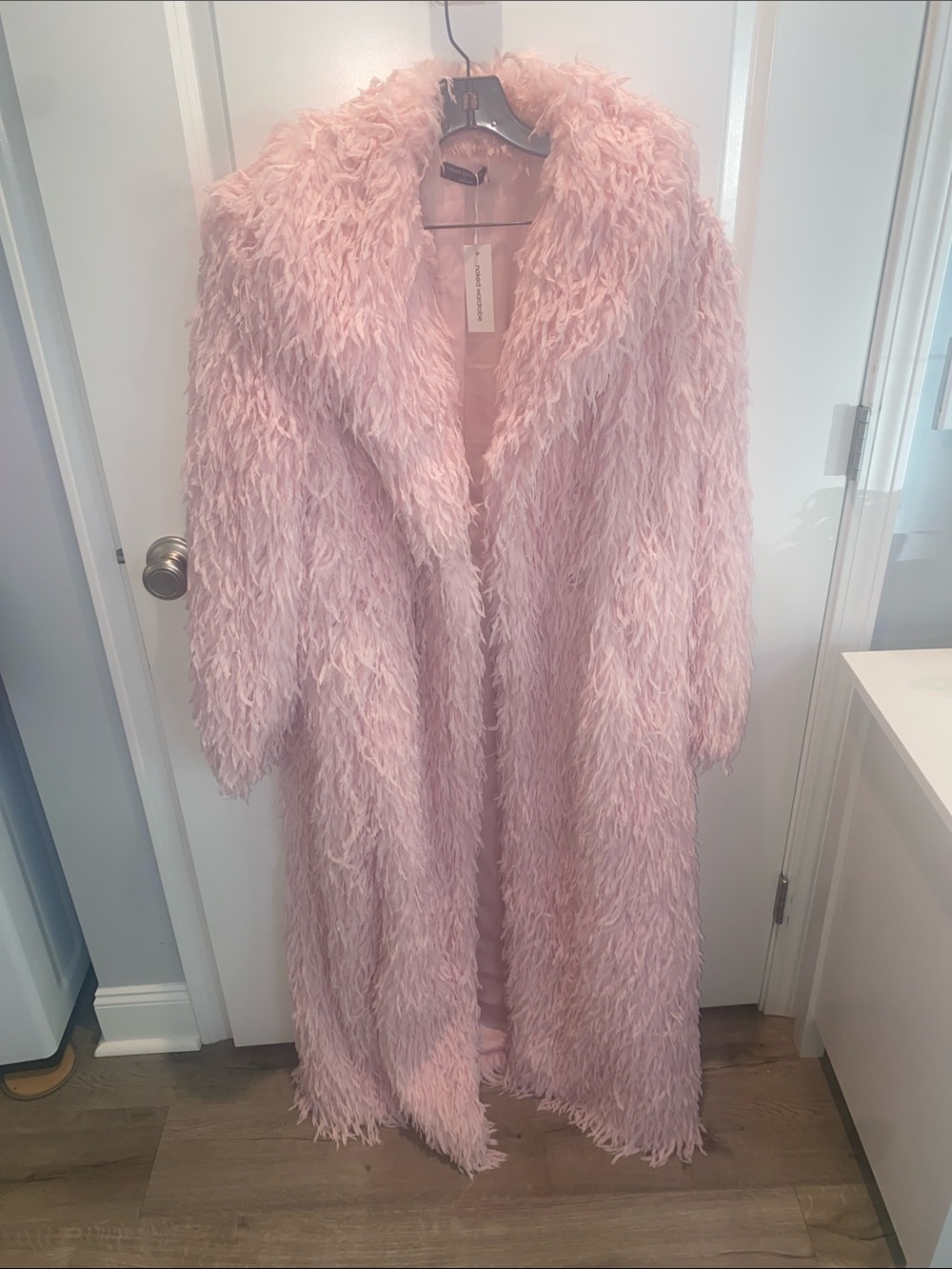 naked wardrobe Pink Faux Fur Long Robe Coat